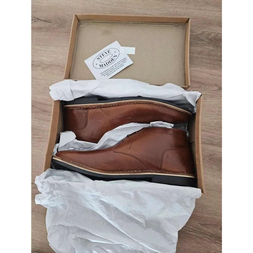 Steve Madden Men's Harken Leather Chukka Boots Cognac Size 16